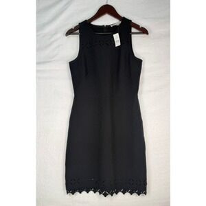 Loft Sheath Dress Women 8 Black New Laser Cut Scalloped Hem Sleeveless LBD